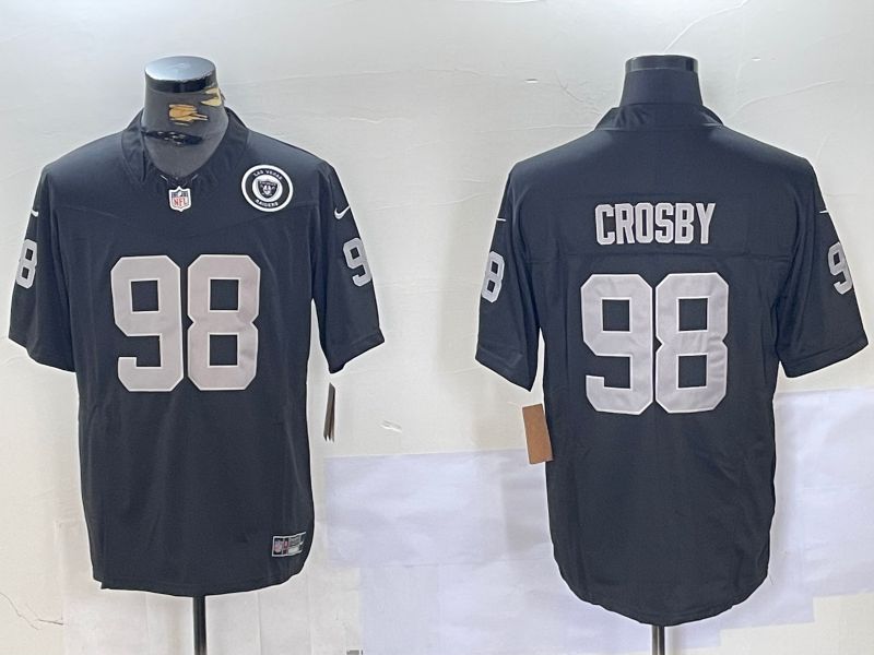 Men Oakland Raiders 98 Crosby Black Three generations 2024 Nike Vapor Limited NFL Jersey style 3
